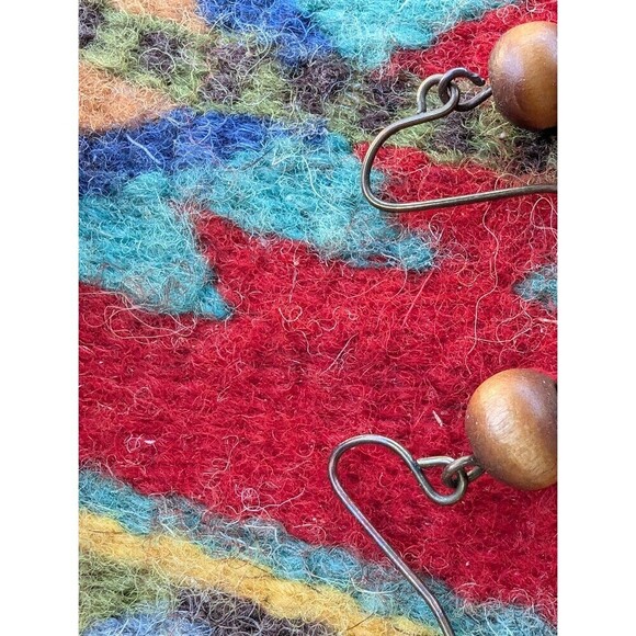 Vintage Wood Bead Dangle Earrings - Picture 4 of 8